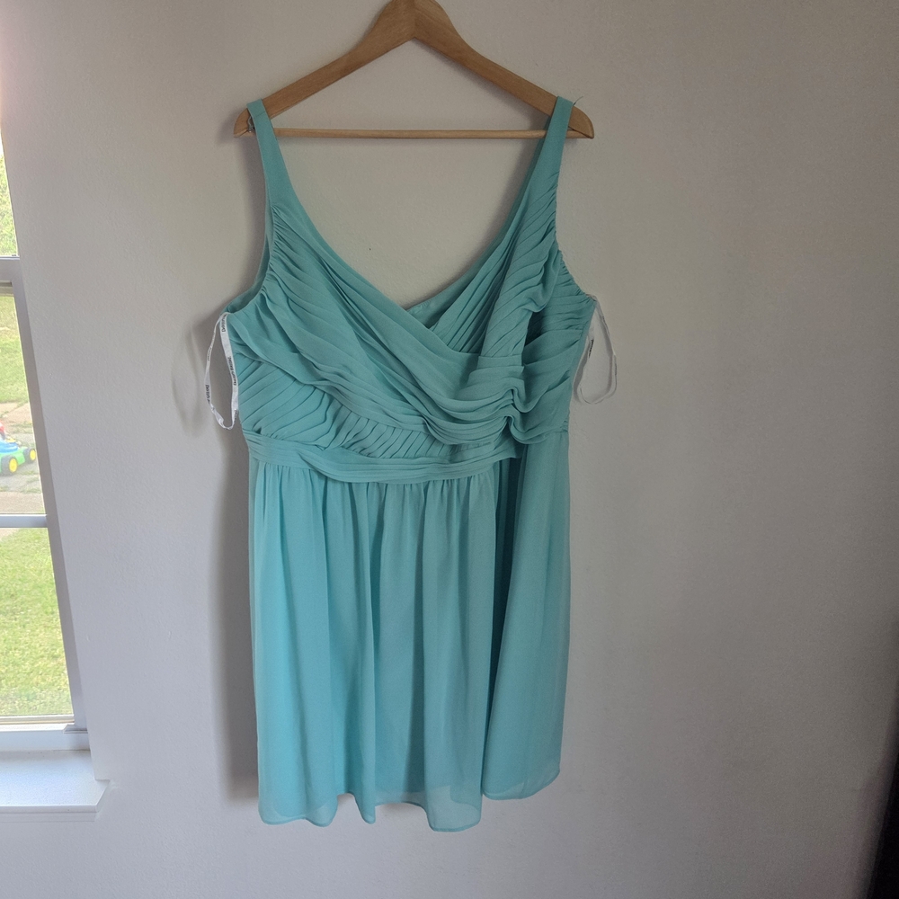 David's Bridal Bridesmaid Dress Chiffon Sleeveless Spa Blue Wedding Plus 22 Prom